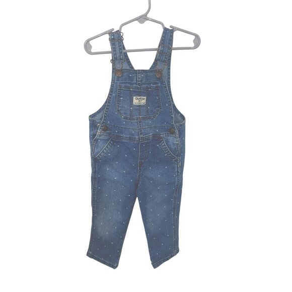OSHGOSH Toddler Girl 2T Polka Dot Vestbak Denim Overalls - Picture 1 of 10